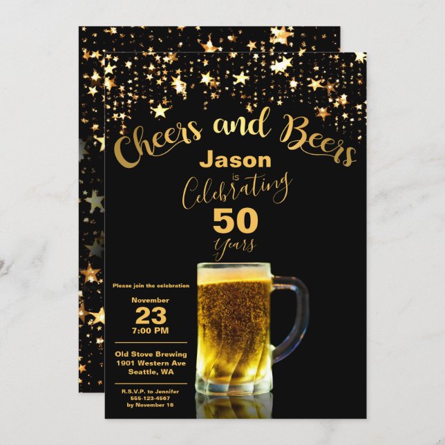 Cheers and Beers 50th Birthday Party Invitation (Front/Back)