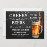 Cheers and Beers 50th Birthday Rustic Invitation<br><div class="desc">Cheers and Beers Birthday Invitations. Easy to personalize. All text is adjustable and easy to change for your own party needs. Chalkboard and rustic background elements. Fun Chalkboard swirls and flourishes. Watercolor beer mug. Invitations for him. Bar or backyard BBQ birthday design. Any age,  just change the text.</div>