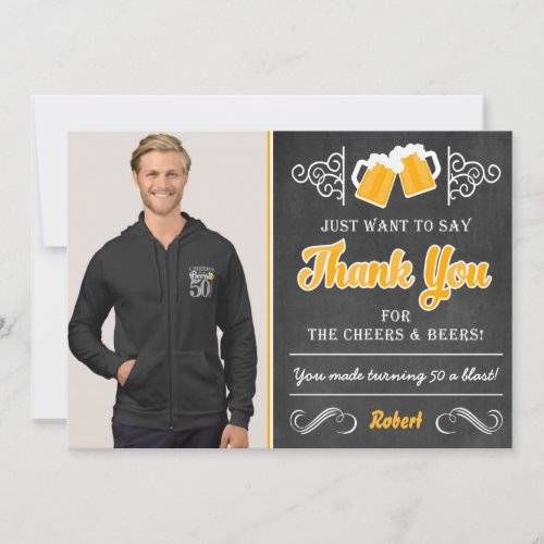 Cheers and Beers 50th Birthday Thank You Card