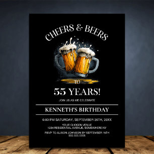 Cheers and Beers 55th Birthday Party Invitation