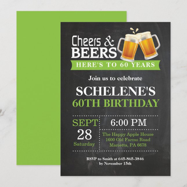 Cheers and Beers 60th Birthday Invitation Card (Front/Back)