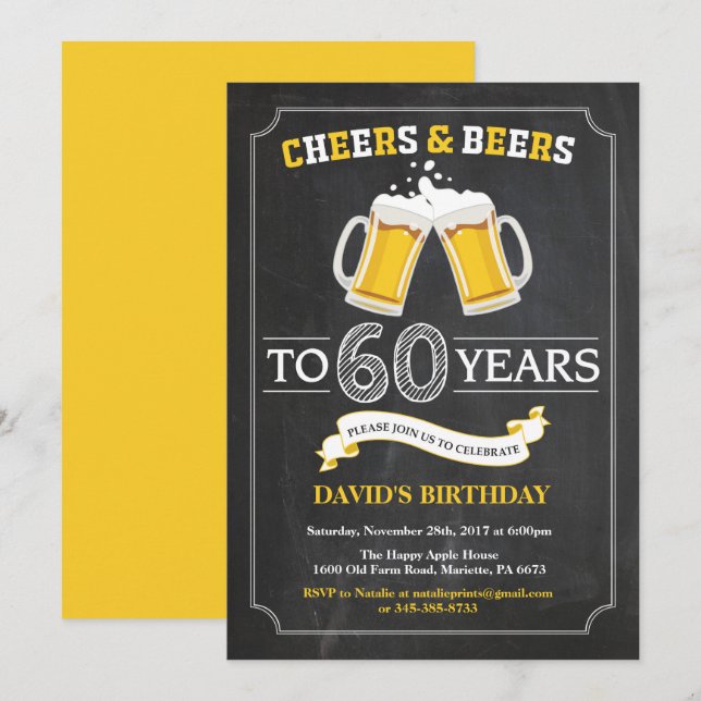 Cheers and Beers 60th Birthday Invitation Card (Front/Back)