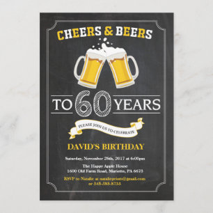 Cheers and Beers 60th Birthday Invitation Card