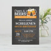 Cheers and Beers 60th Birthday Invitation Card (Standing Front)