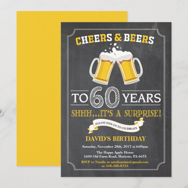 Cheers and Beers 60th Birthday Invitation Card (Front/Back)