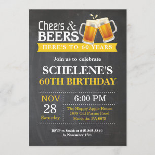 Cheers and Beers 60th Birthday Invitation Card