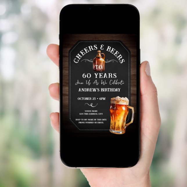 Cheers and Beers 60th Birthday Party Invitation (Front Digital)