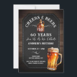 Cheers and Beers 60th Birthday Party Invitation<br><div class="desc">Cheers and Beers Birthday Invitations. Easy to personalize. All text is adjustable and easy to change for your own party needs. Chalkboard and rustic wood background elements. Fun Chalkboard swirls and flourishes. Watercolor beer mug. Invitations for him. Bar or backyard BBQ birthday design. Any age,  just change the text.</div>