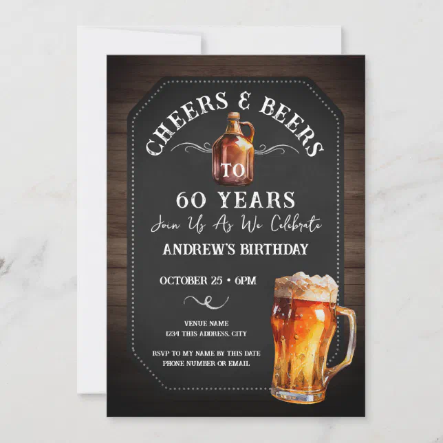 Cheers And Beers 60th Birthday Party Invitation Zazzle