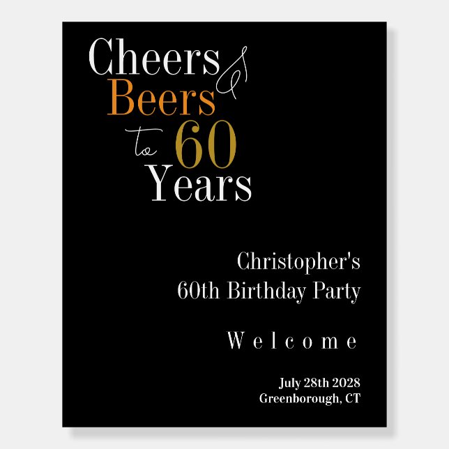 Cheers and Beers 60th Birthday Party Welcome Foam Board (Front)