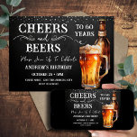 Cheers and Beers 60th Birthday Rustic Invitation<br><div class="desc">Cheers and Beers Birthday Invitations. Easy to personalize. All text is adjustable and easy to change for your own party needs. Chalkboard and rustic background elements. Fun Chalkboard swirls and flourishes. Watercolor beer mug. Invitations for him. Bar or backyard BBQ birthday design. Any age,  just change the text.</div>