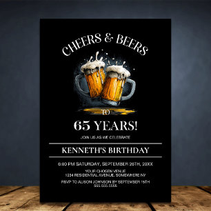 Cheers and Beers 65th Birthday Party Invitation