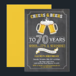 Cheers and Beers 70th Birthday Invitation Card<br><div class="desc">Cheers and Beers 70th Birthday Invitation Card with chalkboard background. For further customization,  please click the "Customize it" button and use our design tool to modify this template.</div>