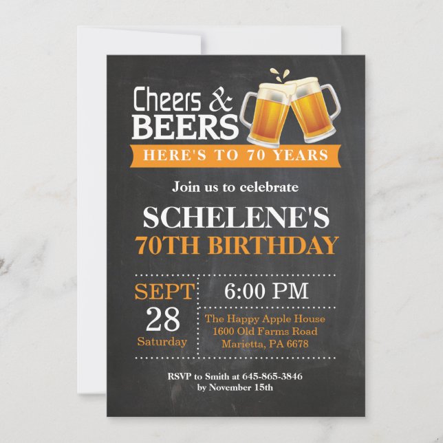 Cheers and Beers 70th Birthday Invitation Card (Front)