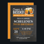 Cheers and Beers 70th Birthday Invitation Card<br><div class="desc">Cheers and Beers 70th Birthday Invitation Card. Adult Birthday. Orange. 16th 18th 21st 30th 40th 50th 60th 70th 80th 90th 100th. Any Age. For further customization,  please click the "Customize it" button and use our design tool to modify this template.</div>