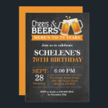 Cheers and Beers 70th Birthday Invitation Card<br><div class="desc">Cheers and Beers 70th Birthday Invitation Card. Adult Birthday. Orange. 16th 18th 21st 30th 40th 50th 60th 70th 80th 90th 100th. Any Age. For further customization,  please click the "Customize it" button and use our design tool to modify this template.</div>