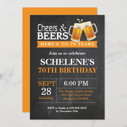 Cheers and Beers 70th Birthday Invitation Card