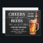 Cheers and Beers 70th Birthday Rustic Invitation<br><div class="desc">Cheers and Beers Birthday Invitations. Easy to personalize. All text is adjustable and easy to change for your own party needs. Chalkboard and rustic background elements. Fun Chalkboard swirls and flourishes. Watercolor beer mug. Invitations for him. Bar or backyard BBQ birthday design. Any age,  just change the text.</div>