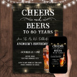 Cheers and Beers 80th Birthday Bar Lights Invitati Invitation<br><div class="desc">Cheers and Beers Birthday Invitations. Easy to personalize. All text is adjustable and easy to change for your own party needs. String lights rustic background elements. Fun Chalkboard swirls and flourishes. Watercolor beer mug. Invitations for him. Bar or backyard BBQ birthday design. Any age,  just change the text.</div>