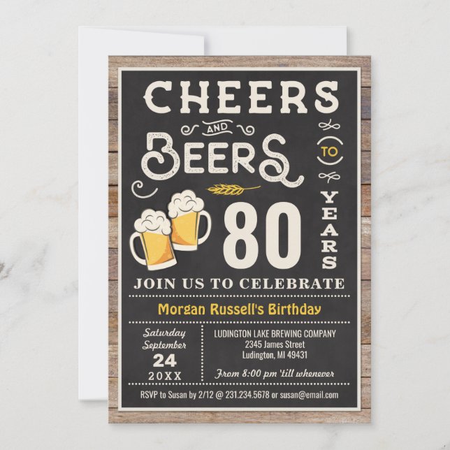 Cheers and Beers 80th Birthday Invitation (Front)