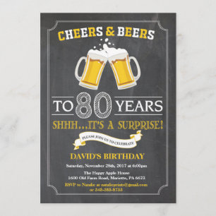 Cheers and Beers 80th Birthday Invitation Card
