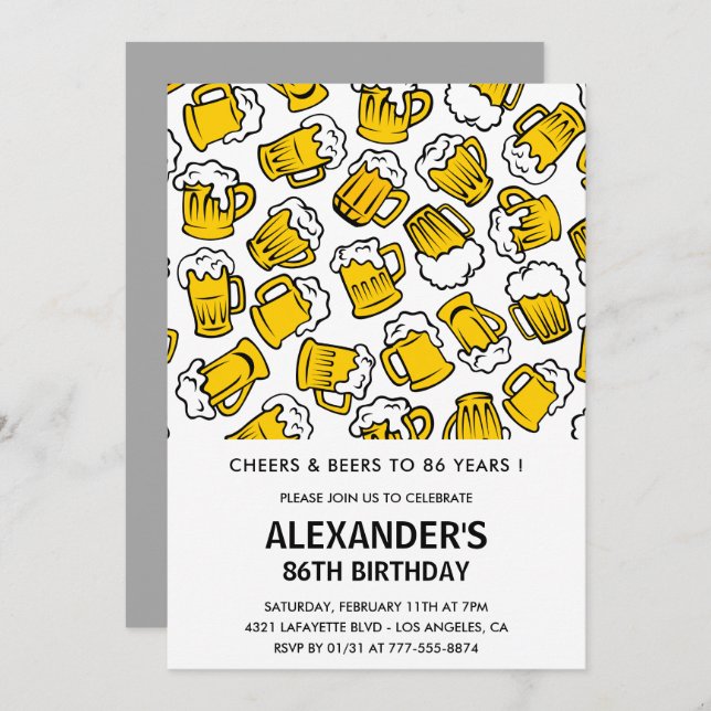 Cheers and Beers 86th birthday invitations Men   (Front/Back)