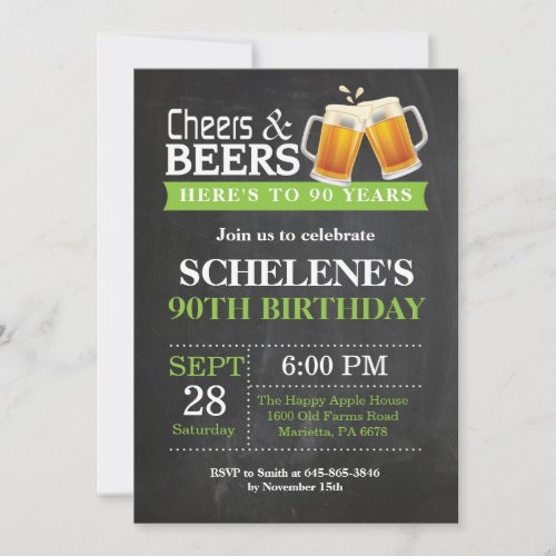 Cheers and Beers 90th Birthday Invitation Card