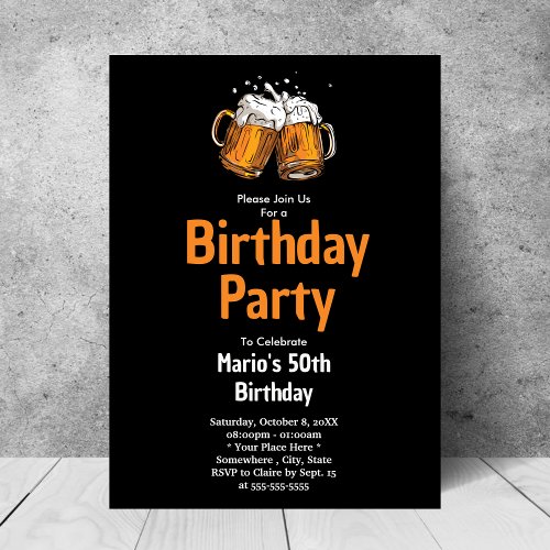 Cheers and Beers Adult Any Age Vintage Retro  Invitation