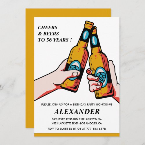 Cheers and Beers Adult Men 36th birthday Invitation
