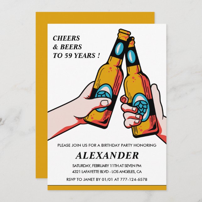 Cheers and Beers Adult Men 59th birthday Invitation (Front/Back)