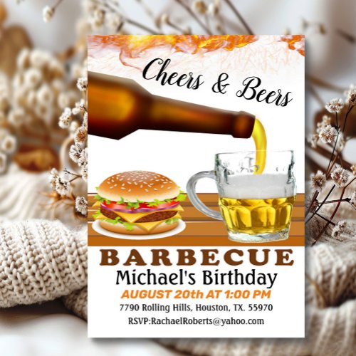 Cheers And Beers Barbecue Birthday Invitation