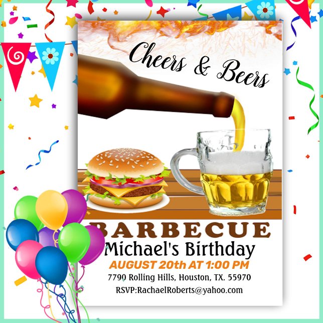 Cheers And Beers Barbecue Birthday Invitation (Creator Uploaded)