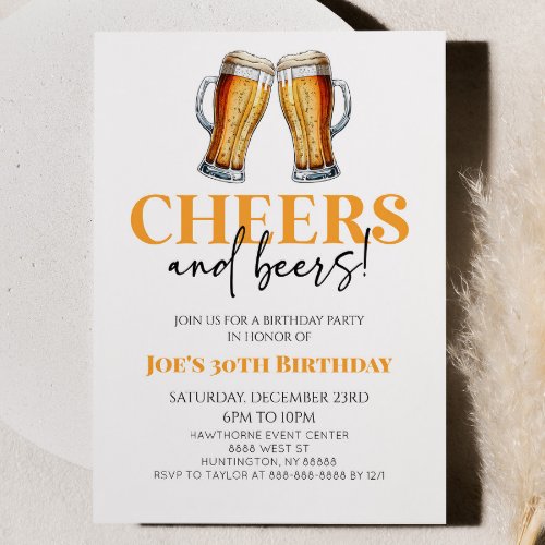 Cheers and Beers Beer Glass Birthday Party Invitation