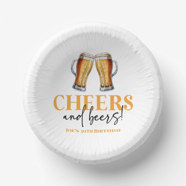 Cheers and Beers Beer Glass Birthday Party Paper Bowls (Front)