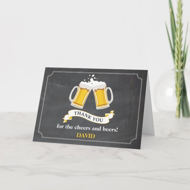 Cheers and Beers Beer Mug Chalkboard Thank You Card (Front)