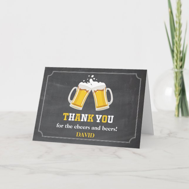 Cheers and Beers Beer Mug Chalkboard Thank You Card (Front)
