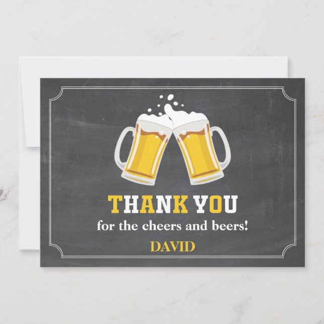 Cheers and Beers Beer Mug Chalkboard Thank You Card (Front)