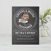 Cheers And Beers Birthday Cancellation - Postponed Invitation (Standing Front)