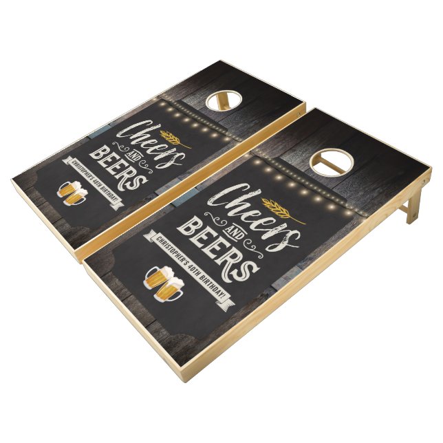 Cheers and Beers Birthday Cornhole Set (Angled)