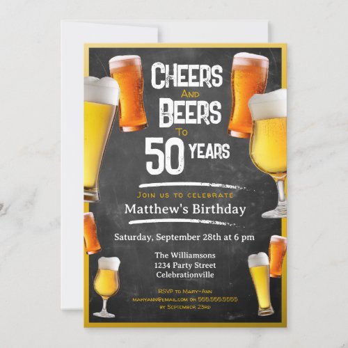 Cheers And Beers Birthday Party Black And Gold Inv Invitation