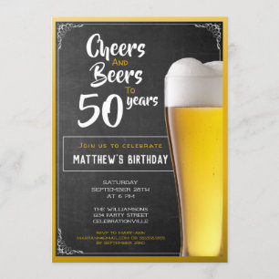 Cheers And Beers Birthday Party Black And Gold Invitation