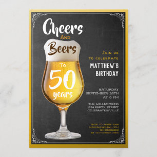 Cheers And Beers Birthday Party Black And Gold Invitation
