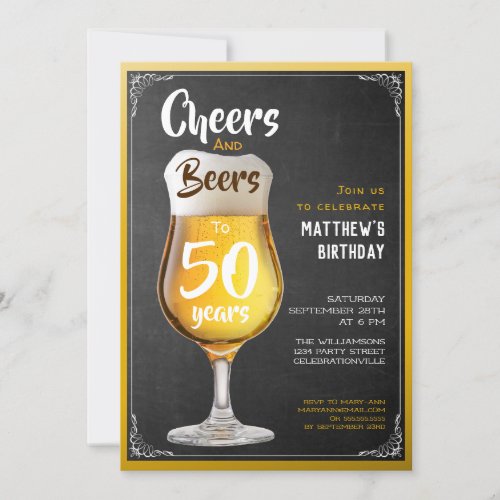 Cheers And Beers Birthday Party Black And Gold Invitation