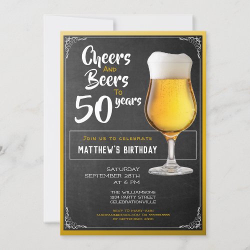 Cheers And Beers Birthday Party Black And Gold Invitation
