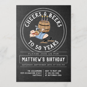 Cheers And Beers Birthday Party Black And White Invitation