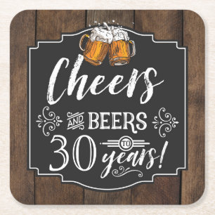 Cheers and Beers Birthday Party Square Paper Coaster