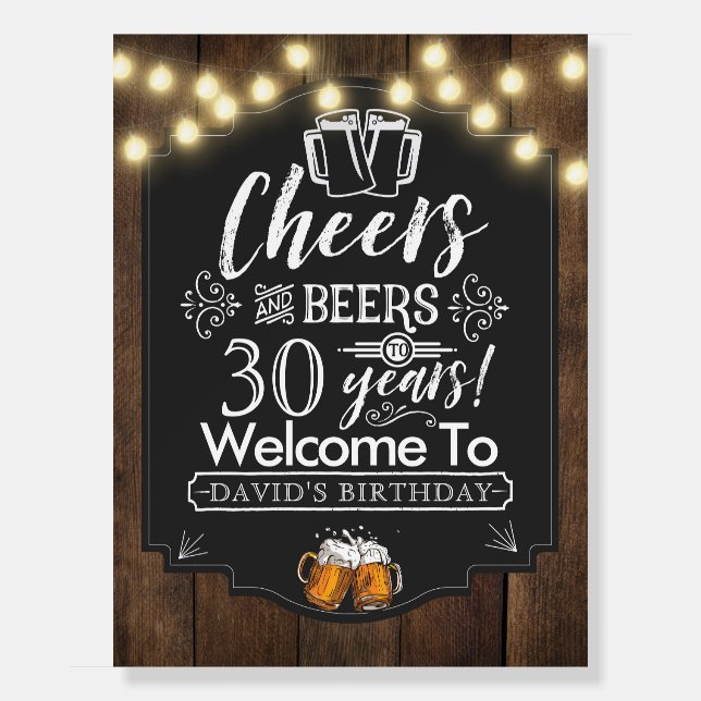 Cheers and Beers Birthday Party Welcome Sign (Front)