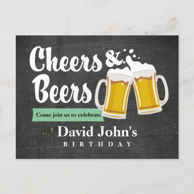 cheers and Beers birthday Postcard invitation (Front)