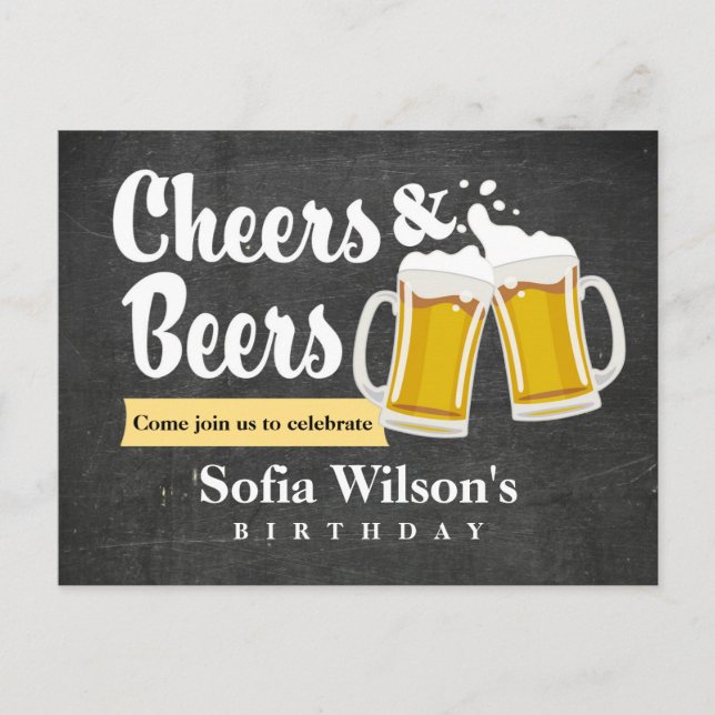cheers and Beers birthday Postcard invitation (Front)