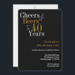 Cheers and Beers Black Gold 40th Birthday Party Invitation<br><div class="desc">Celebrate your 40th milestone with this Cheers and Beers to 40 years,  40th Birthday design. Featuring modern typography on black background with pops of gold and orange text. Perfect for a modern 40th birthday milestone celebration. Contact the designer for help with personalization and customization.</div>